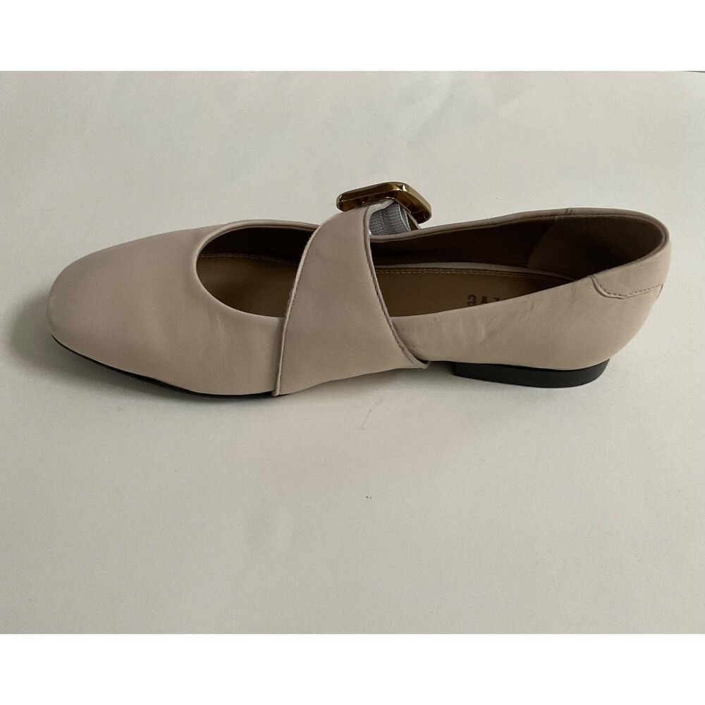 Maeve Buckle Leather Square Toe Ballet Mary Jane Flats Sz 37 Beige Minimalist - Picture 5 of 8
